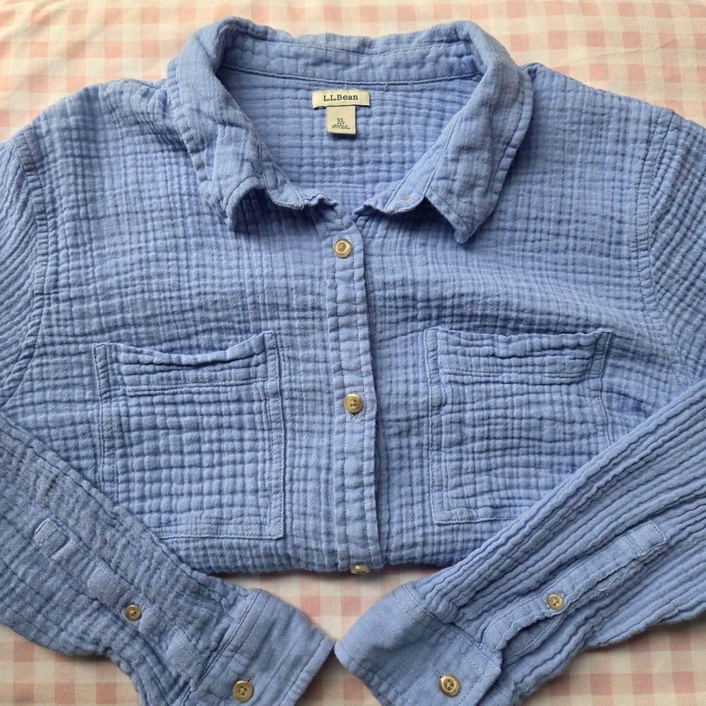 LL Bean Womens XL Petite Light Blue Gauze Cotton Button Down 100% Cotton Shirt - Picture 9 of 12